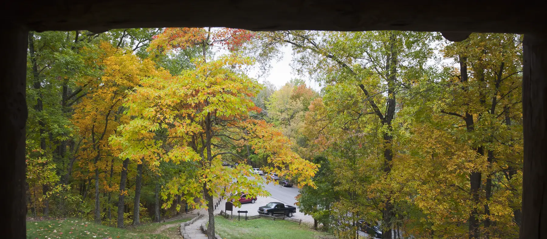 Forested ridges in fall color at Brown County State Park, Indiana.